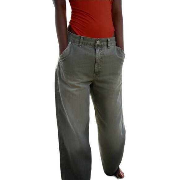 ZARA TRF CARPENTER MID RISE JEANS DUSTY KHAKI SIZE 12 | 6688/013 - Picture 2 of 4